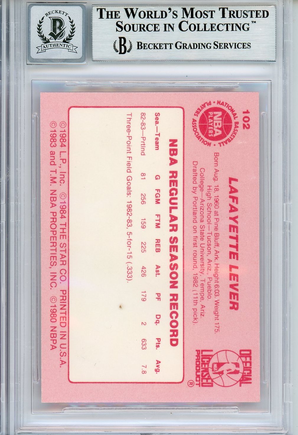 1983 STAR LAFAYETTE FAT LEVER #102 ROOKIE BAS AUTO GRADE 10