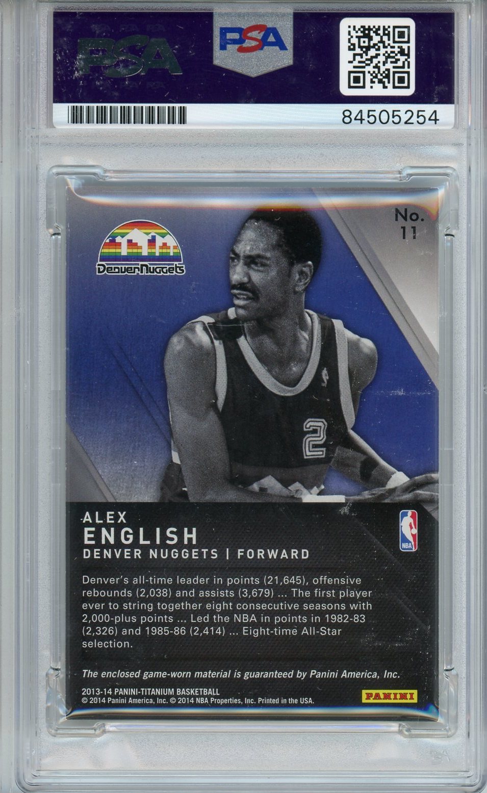 2013 PANINI TITANIUM ALEX ENGLISH TITANIC JERSEY #11 PSA/DNA AUTO