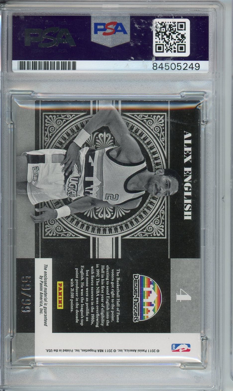 2011 PANINI NATIONAL TREASURES ALEX ENGLISH COLOSSAL JERSEY #59/99 #4 PSA/DNA AUTO