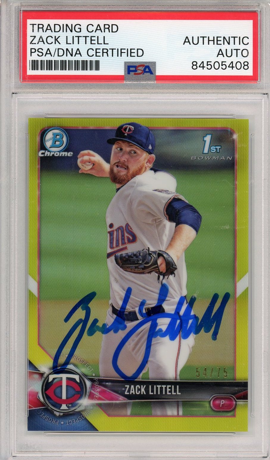2018 BOWMAN CHROME ZACH LITTELL GOLD AUTO 54/75 PSA/DNA