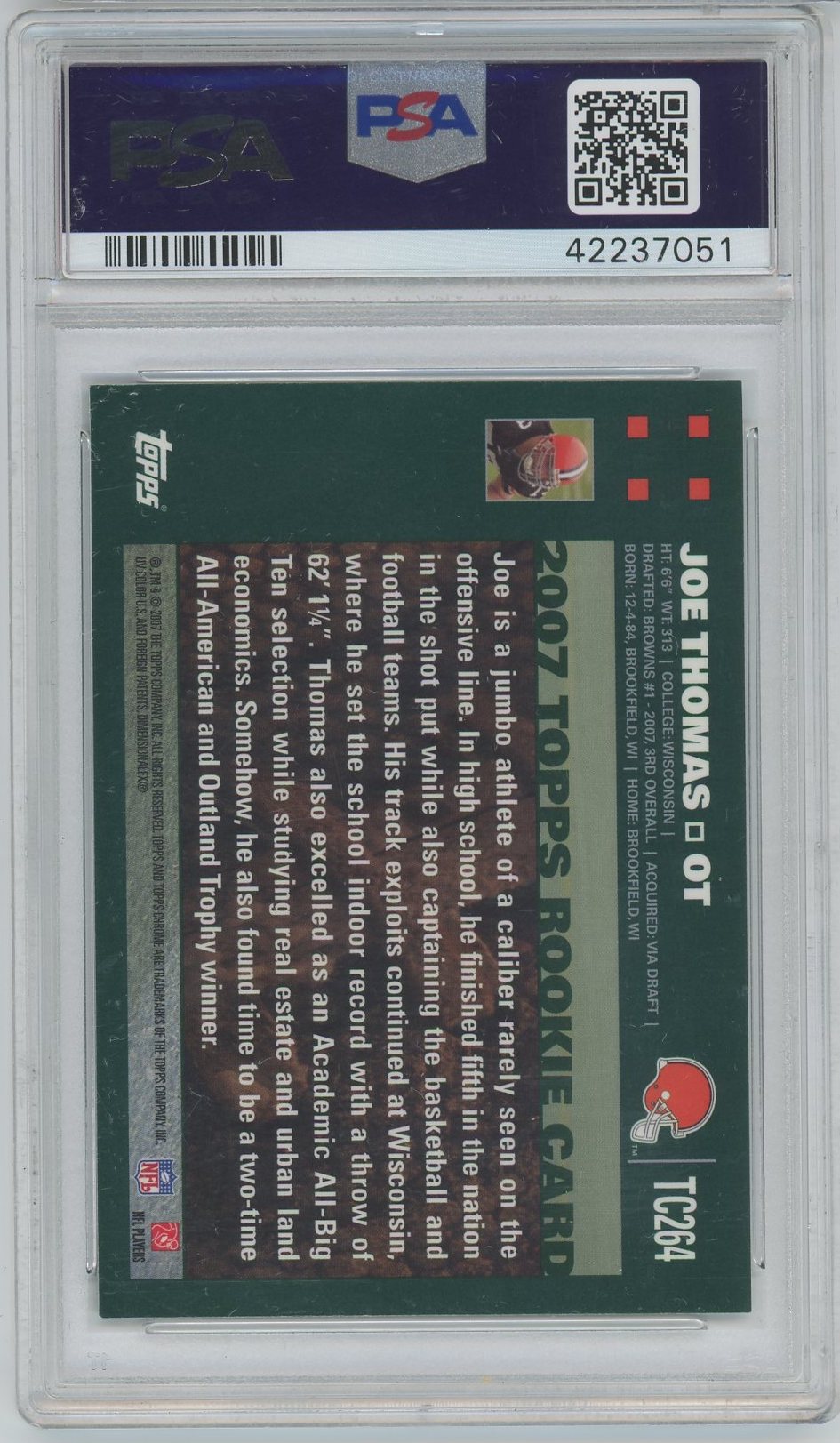 2007 TOPPS CHROME JOE THOMAS AUTO ROOKIE PSA/DNA