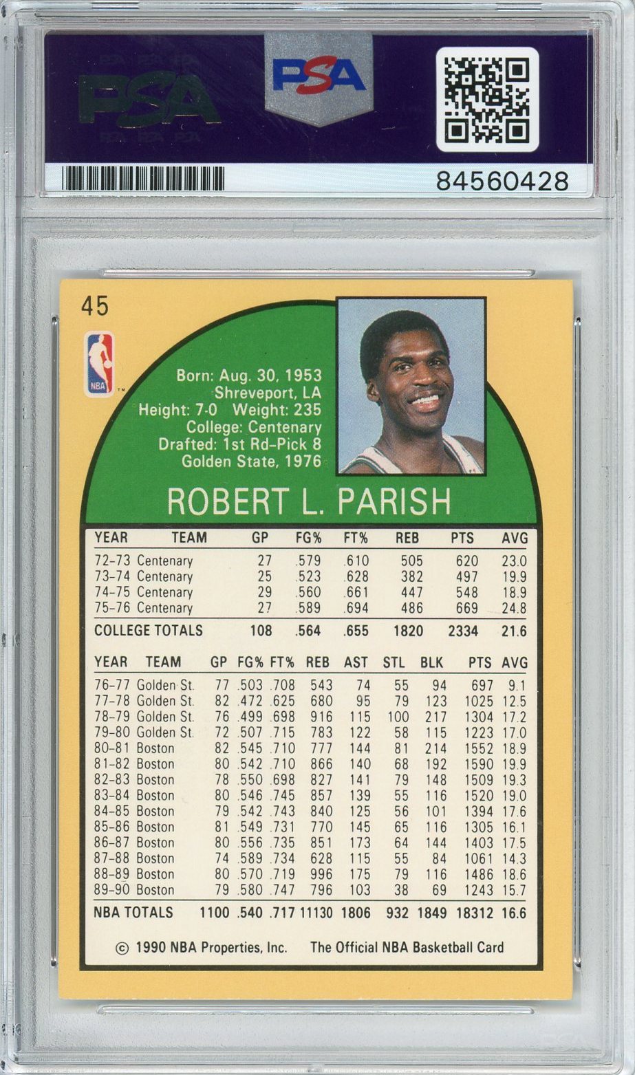 1990 HOOPS ROBERT PARISH #45 PSA/DNA AUTO GRADE 10 (428)