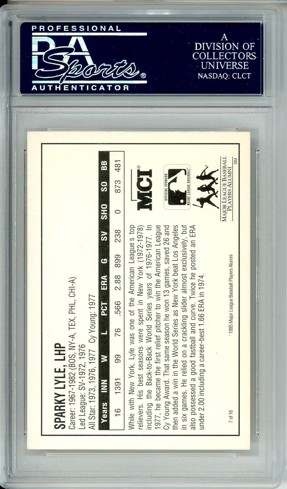 MCI BASEBALL CARD SPARKY LYLE AUTO #7 PSA DNA CARD