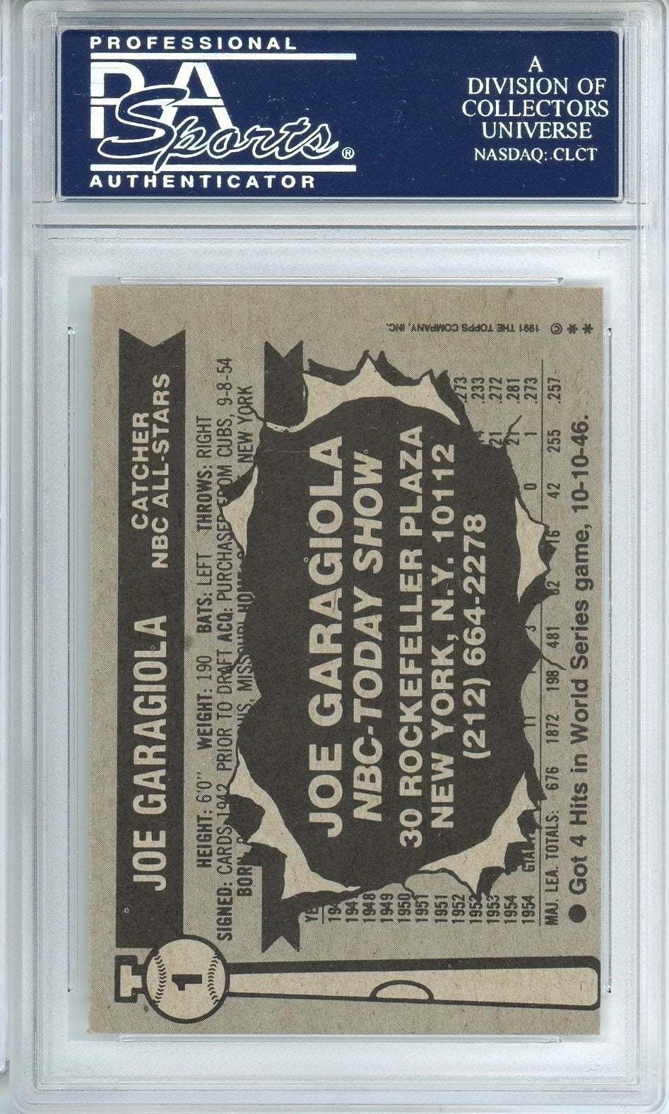 1976 TOPPS NBC JOE GARAGIOLA AUTO #1 PSA DNA