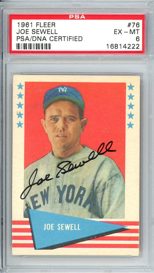 1961 FLEER JOE SEWELL AUTO #76 PSA DNA 6 EX-MT