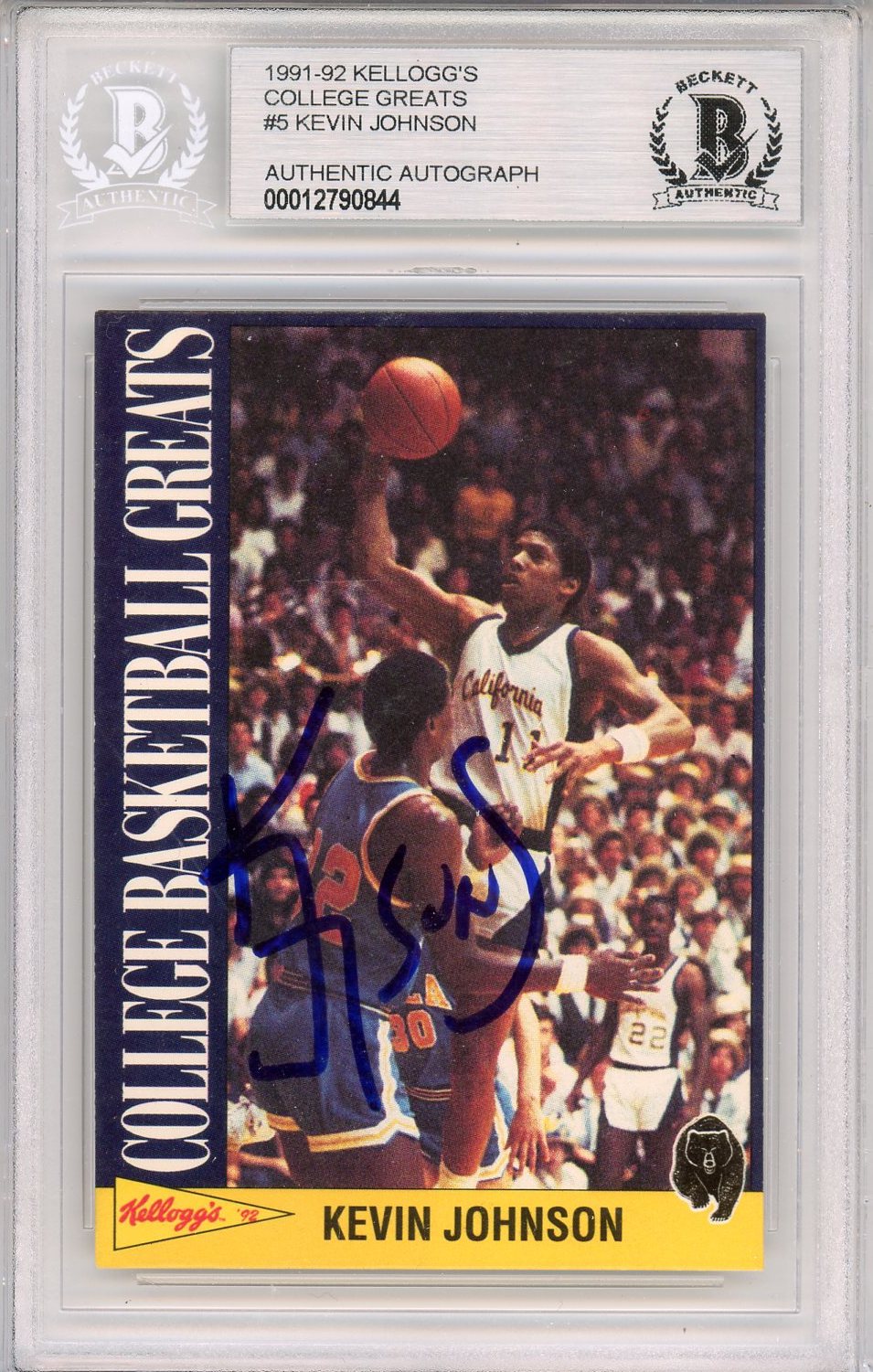 1991-92 KELLOGG'S KEVIN JOHNSON COLLEGE GREATS AUTO BECKETT BAS