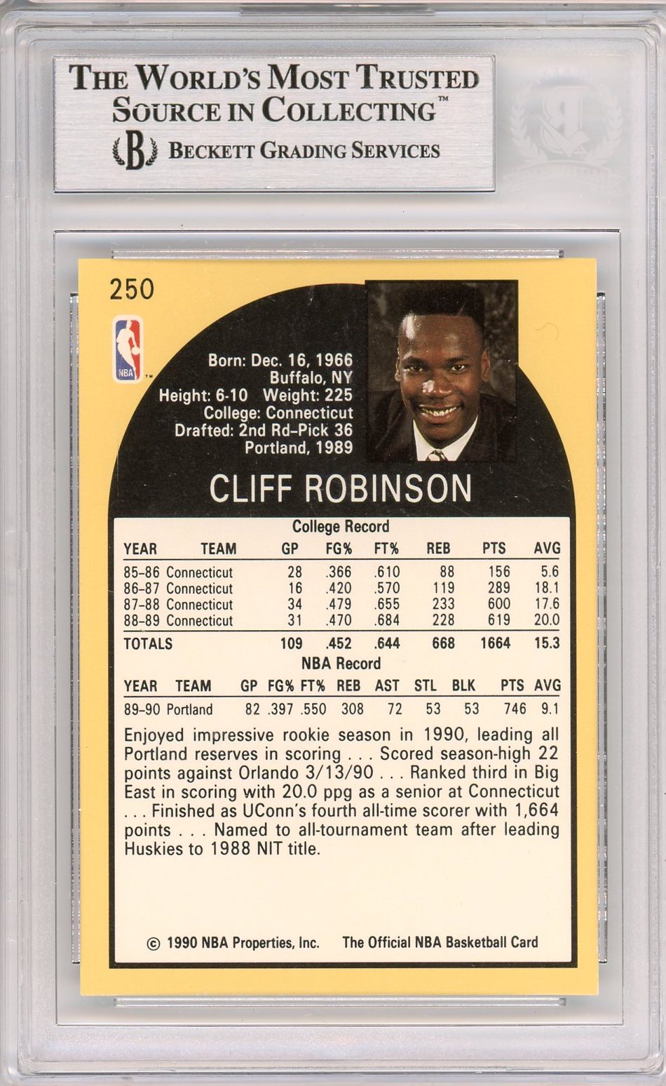 1990-91 HOOPS CLIFF ROBINSON AUTO RC BECKETT BAS
