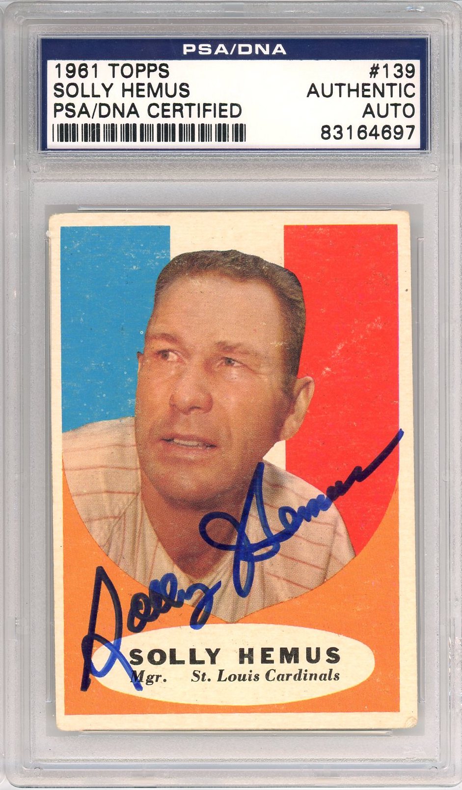1961 TOPPS SOLLY HEMUS AUTO #139 PSA DNA