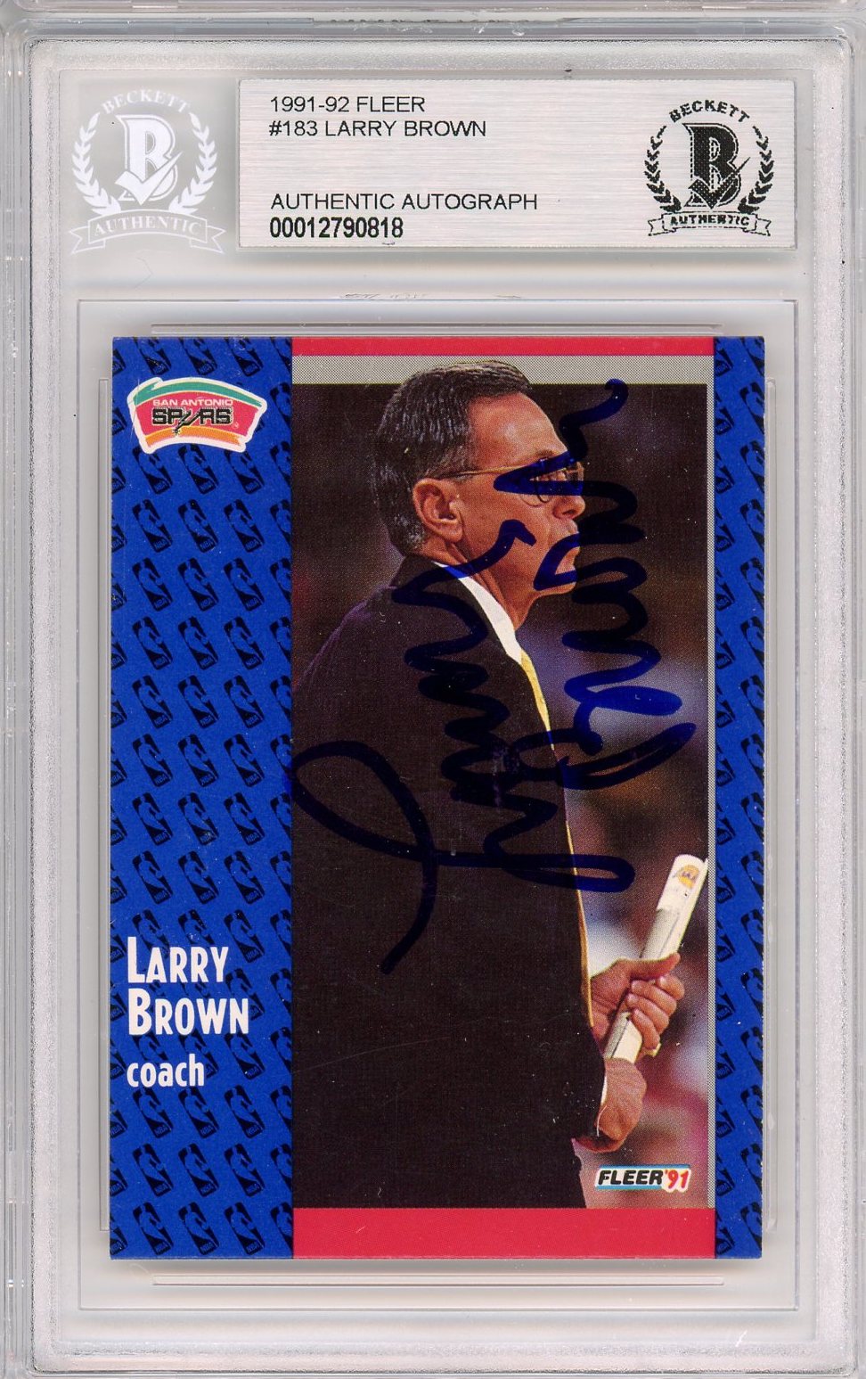 1991 FLEER LARRY BROWN #183 AUTO BAS BECKETT (818)