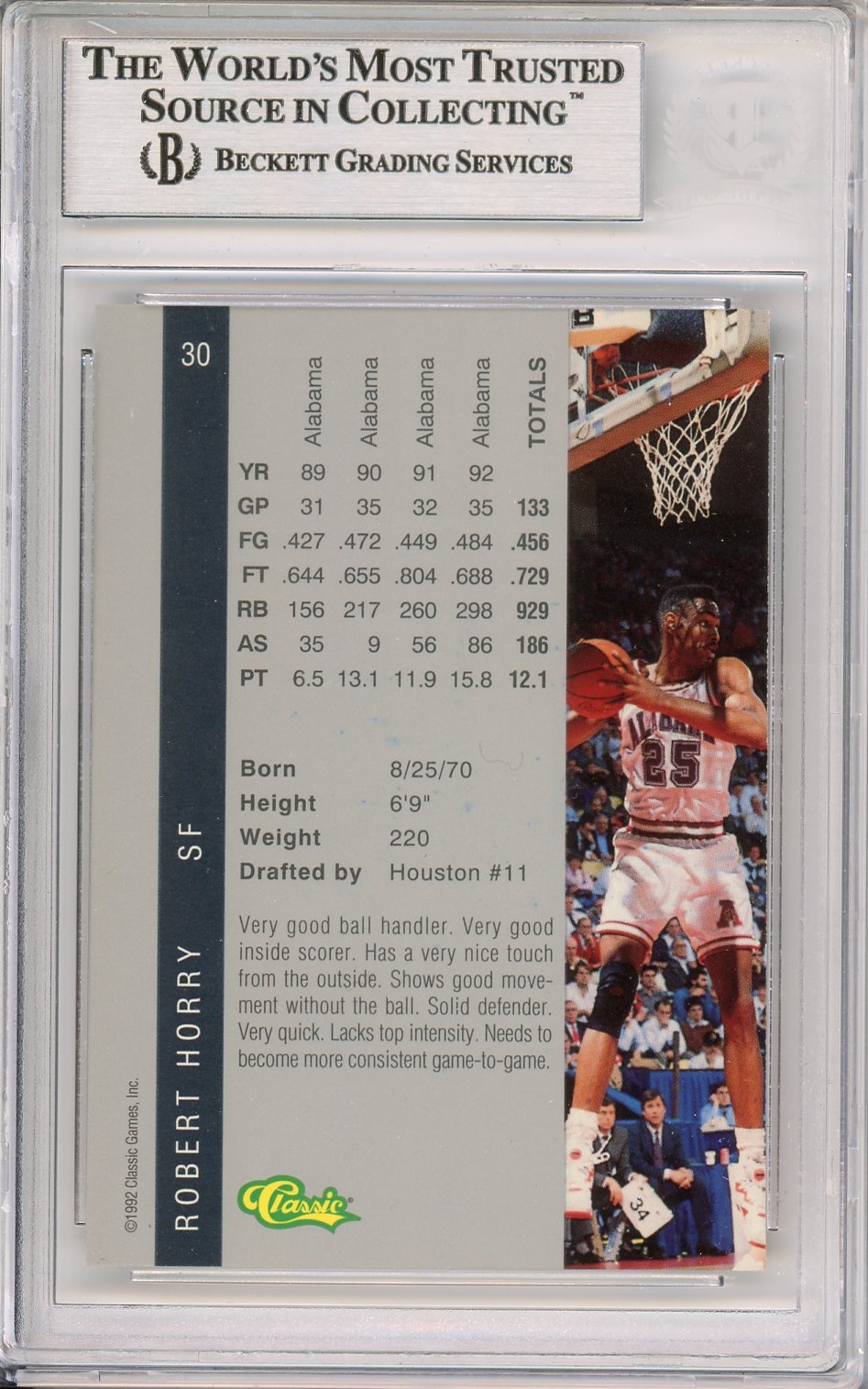 1992 CLASSIC ROBERT HORRY AUTO RC BECKETT BAS (842)