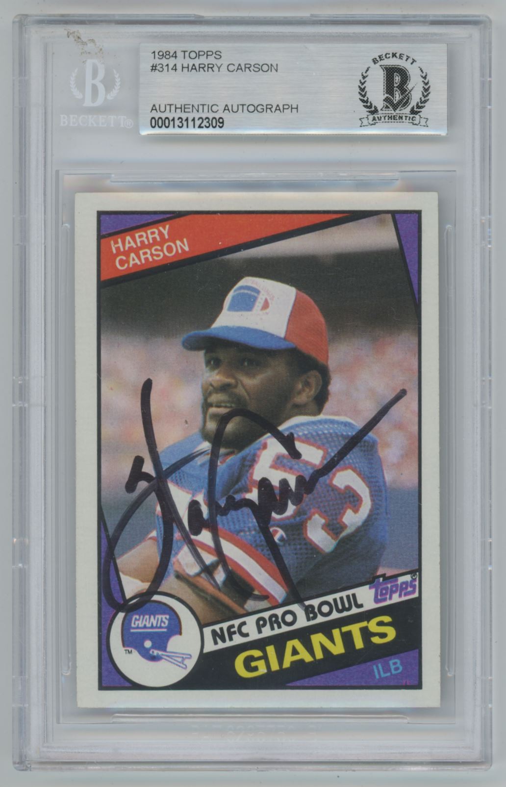 1984 Topps Harry Carson #314 Auto - Beckett Authentic