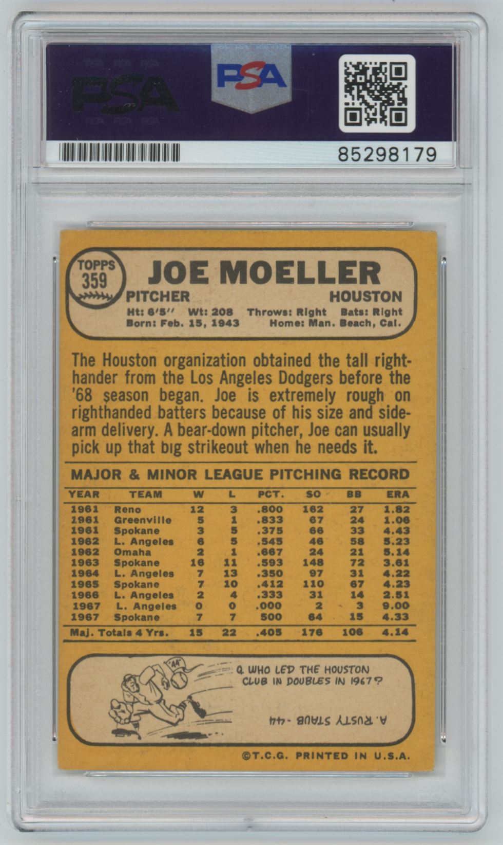 1968 Topps Joe Moeller Auto - PSA/DNA Authentic (8179)