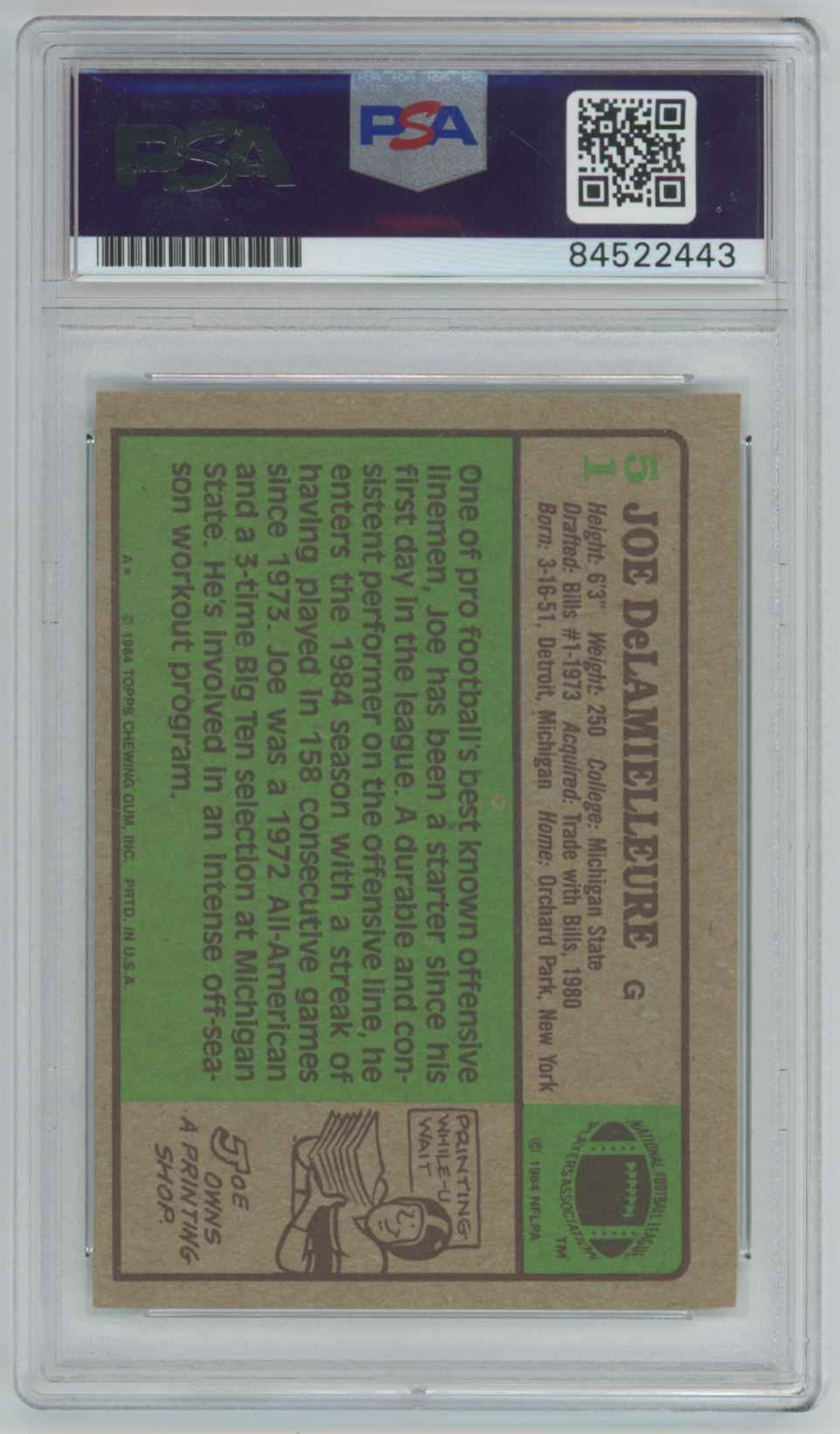 1984 Topps Joe DeLamielleure Auto - PSA/DNA