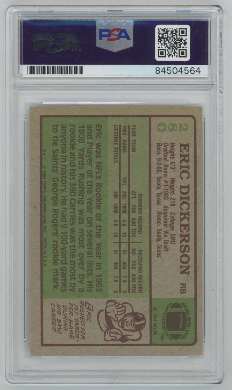 1984 Topps Eric Dickerson Rookie Card Auto- PSA/DNA Auto 10 Grade