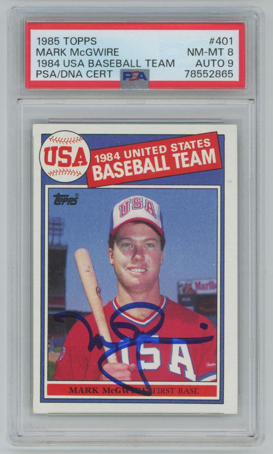 1985 Topps Mark McGwire Rookie Card OLYMPICS #401 - PSA 8 w/ 9 Auto