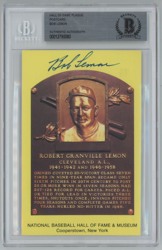 Hall of Fame Plaque Postcard Bob Lemon Auto - Beckett Authentic