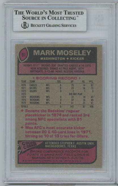 1977 Topps #91 Mark Moseley Auto - Beckett Authentic