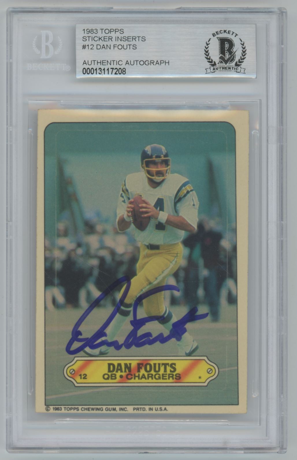 1983 Topps Sticker Inserts Dan Fouts #12 Auto - Beckett Authentic