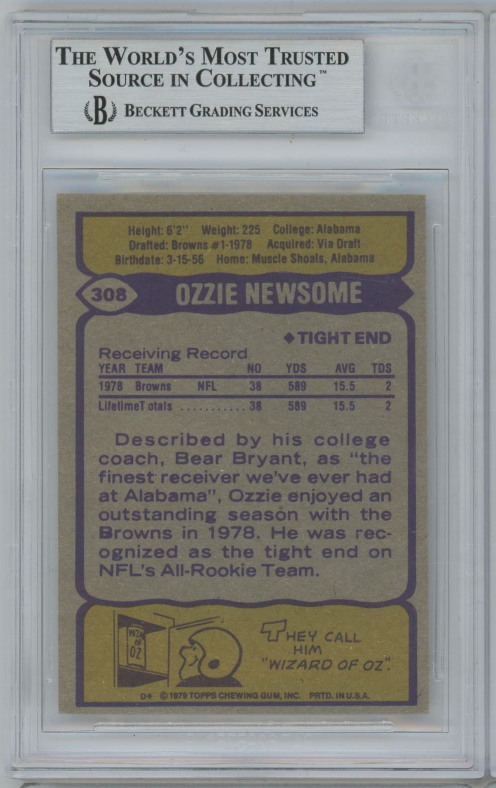 1979 Topps #308 Ozzie Newsome Rookie Card Auto - Beckett Authentic