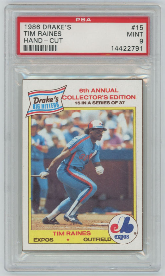 1986 Drake's Tim Raines Hand-Cut #15 - PSA 9