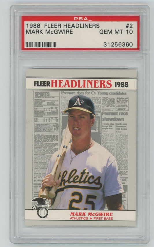 1988 Fleer Headliners Mark McGwire #2 - PSA 10