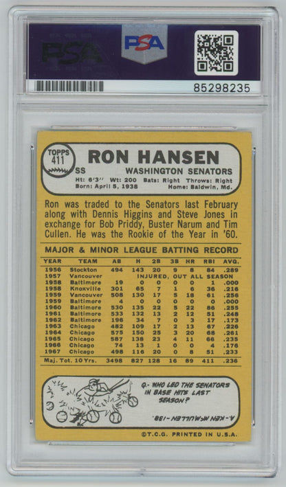 1968 Topps Ron Hansen Auto - PSA/DNA Authentic (8235)