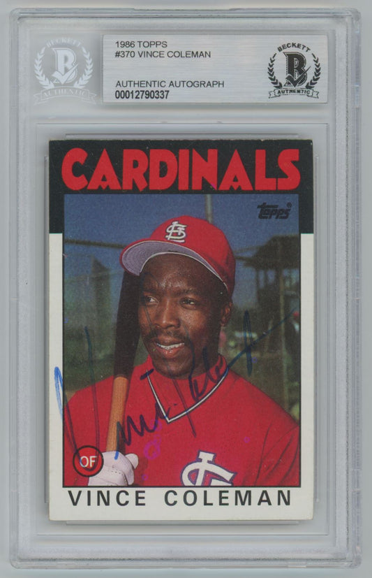 1986 Topps #370 Vince Coleman Rookie Card Auto - Beckett Authentic