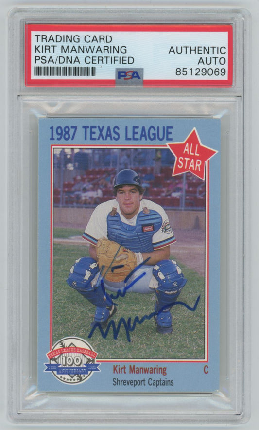 1987 Texas League Kirt Manwaring MINOR LEAGUE Rookie Card Auto - PSA/DNA