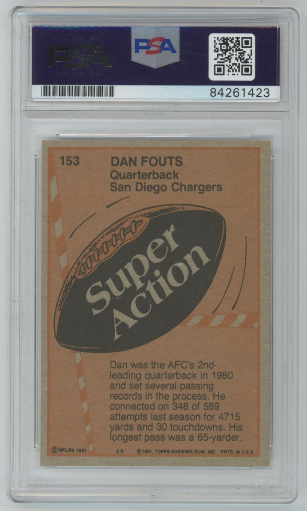 1981 Topps Super Action Dan Fouts #153 Auto - PSA/DNA Authentic