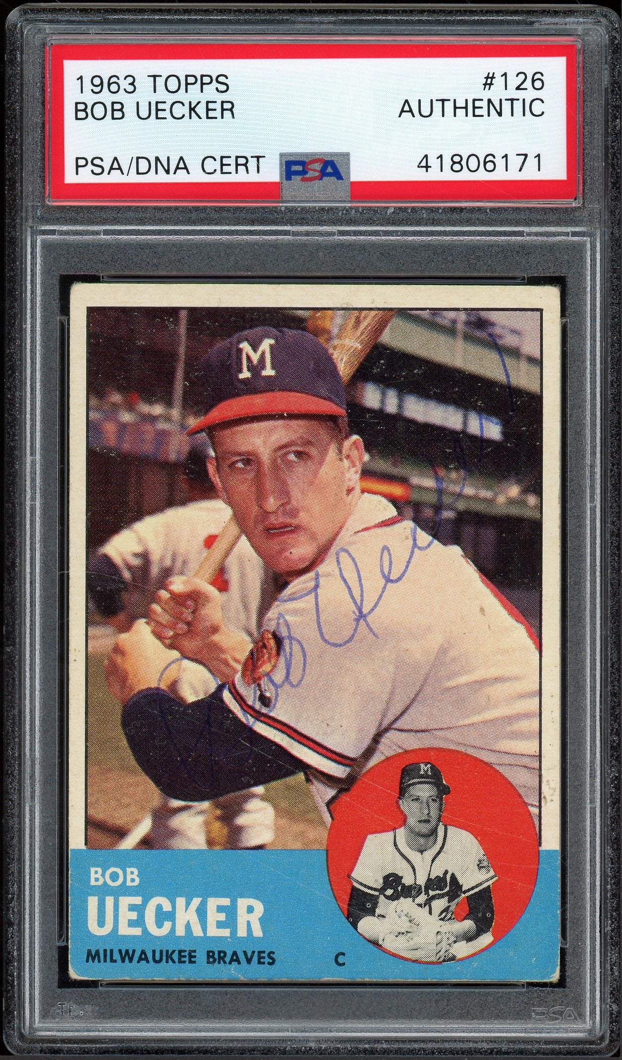 1963 Topps #126 Bob Uecker Autograph PSA Authentic (6171)