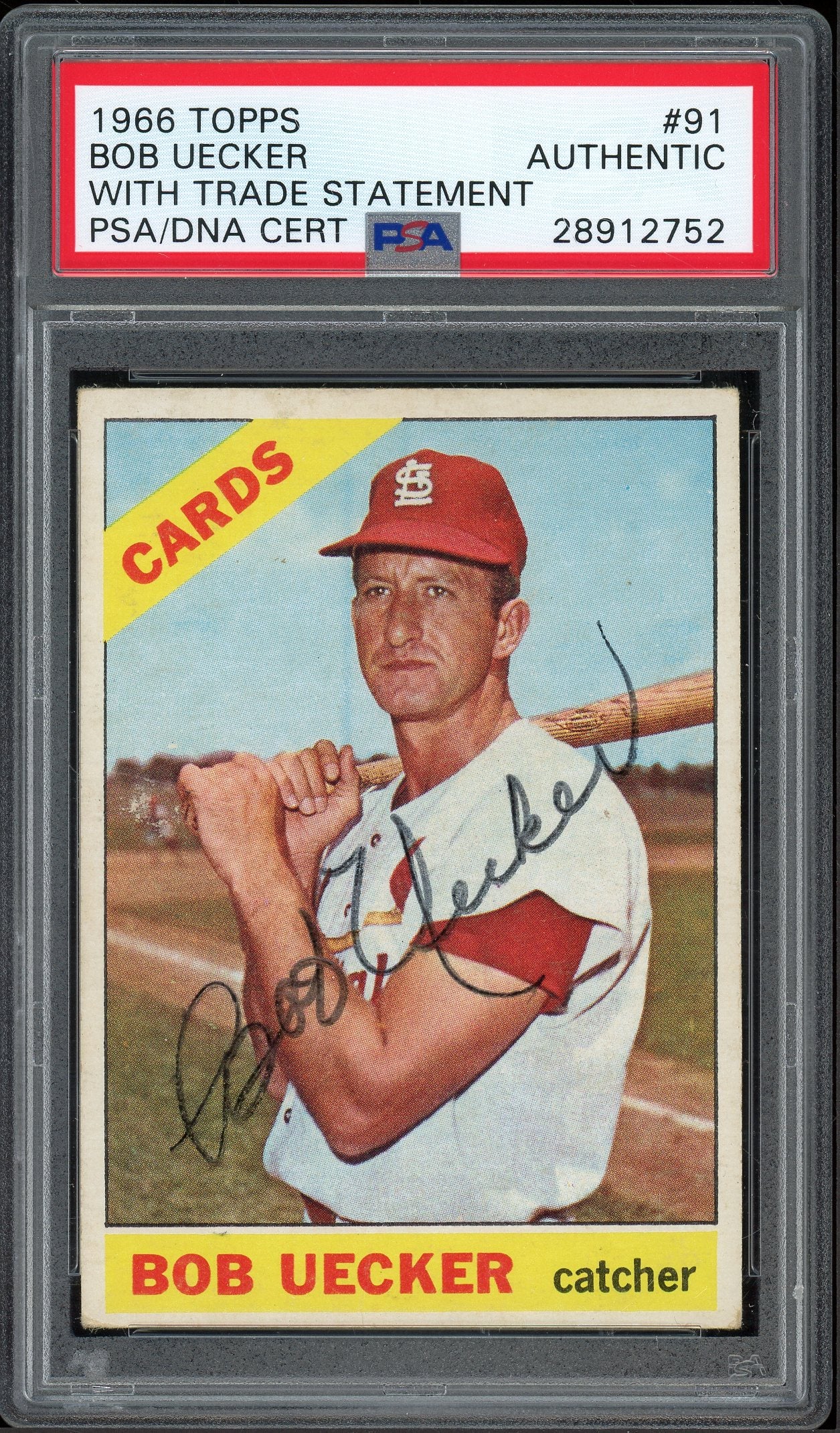 1966 Topps #91 Bob Uecker With Trade Statement Autograph PSA Authentic