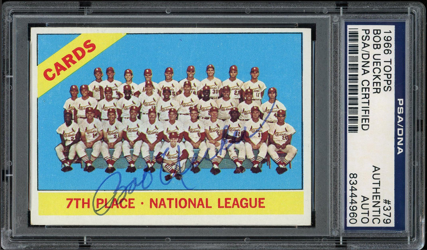 1966 Topps #379 St. Louis Cardinals Bob Uecker Autograph PSA Authentic