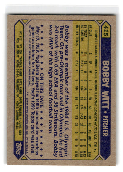 1987 Topps #415 Bobby Witt Autograph