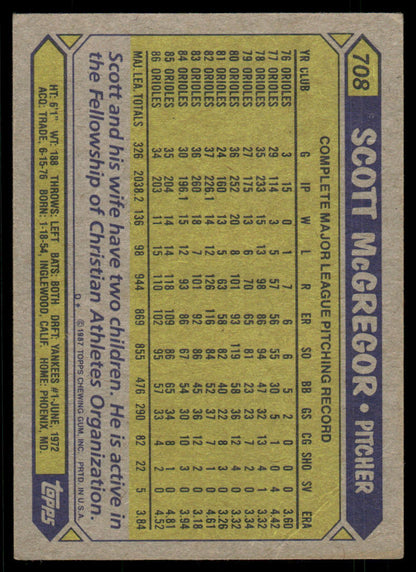 1987 Topps #708 Scott McGregor