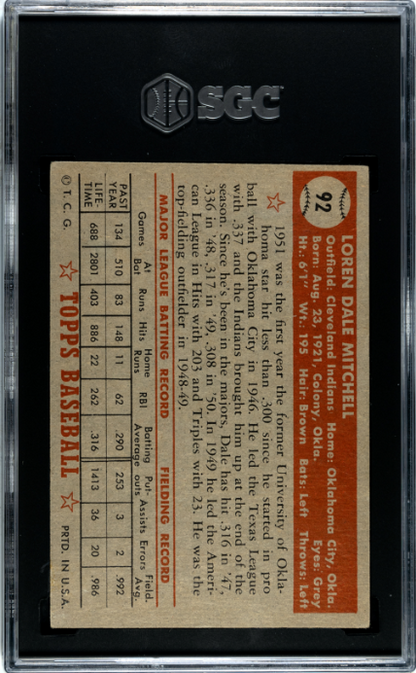 1952 Topps #92 Dale Mitchell SGC 4