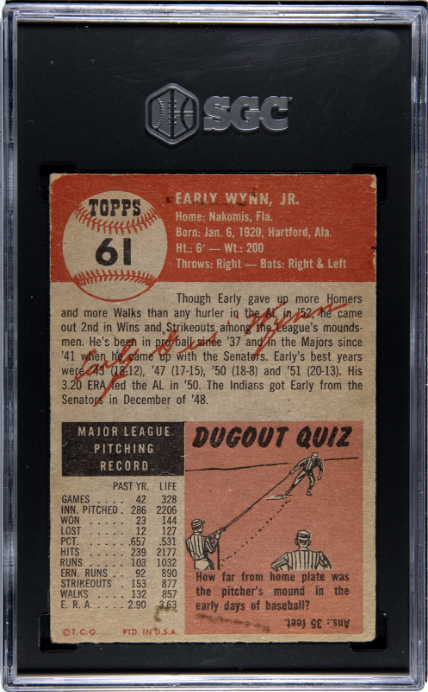 1953 Topps #61 Early Wynn SGC 2