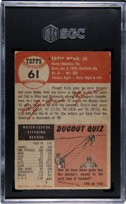1953 Topps #61 Early Wynn SGC 2