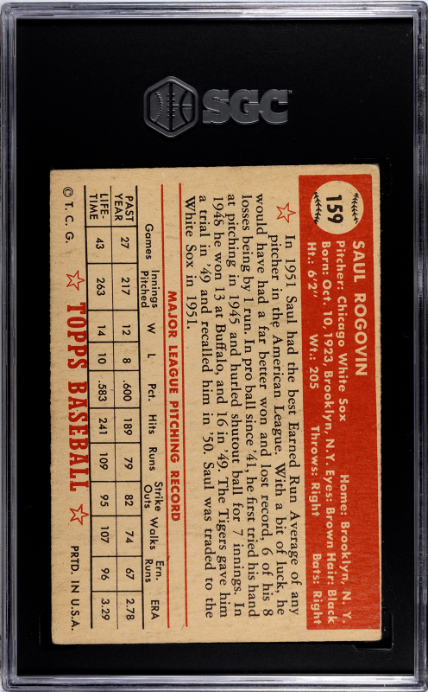 1952 Topps #159 Saul Rogovin SGC 4.5