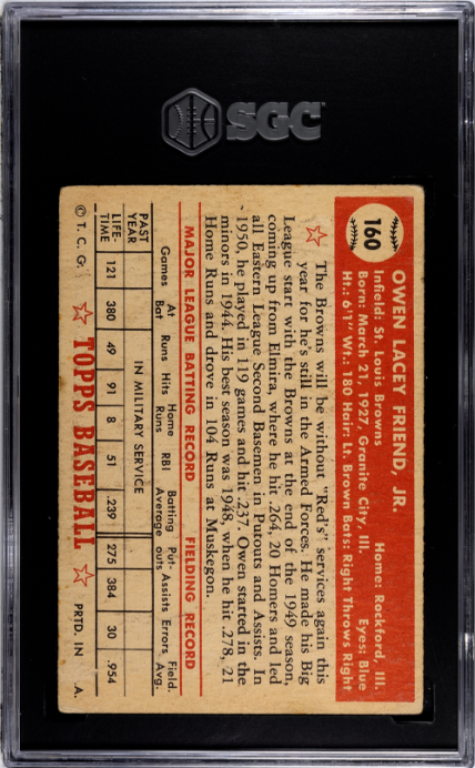 1952 Topps #160 Owen Friend SGC 2.5