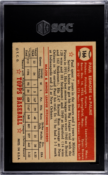 1952 Topps #166 Paul Lapalme SGC 4