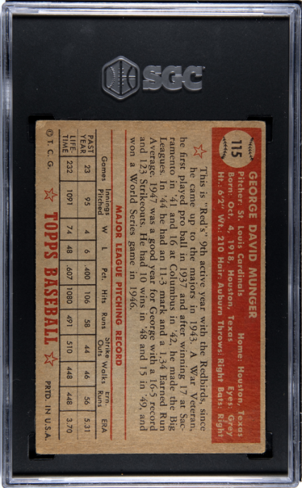 1952 Topps #115 George Munger SGC 3