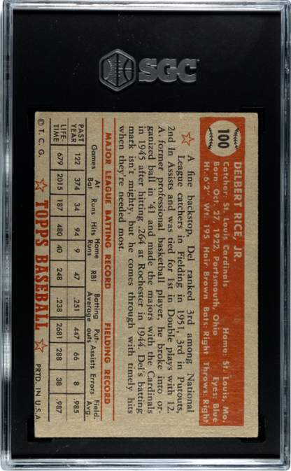 1952 Topps #100 Del Rice SGC 4