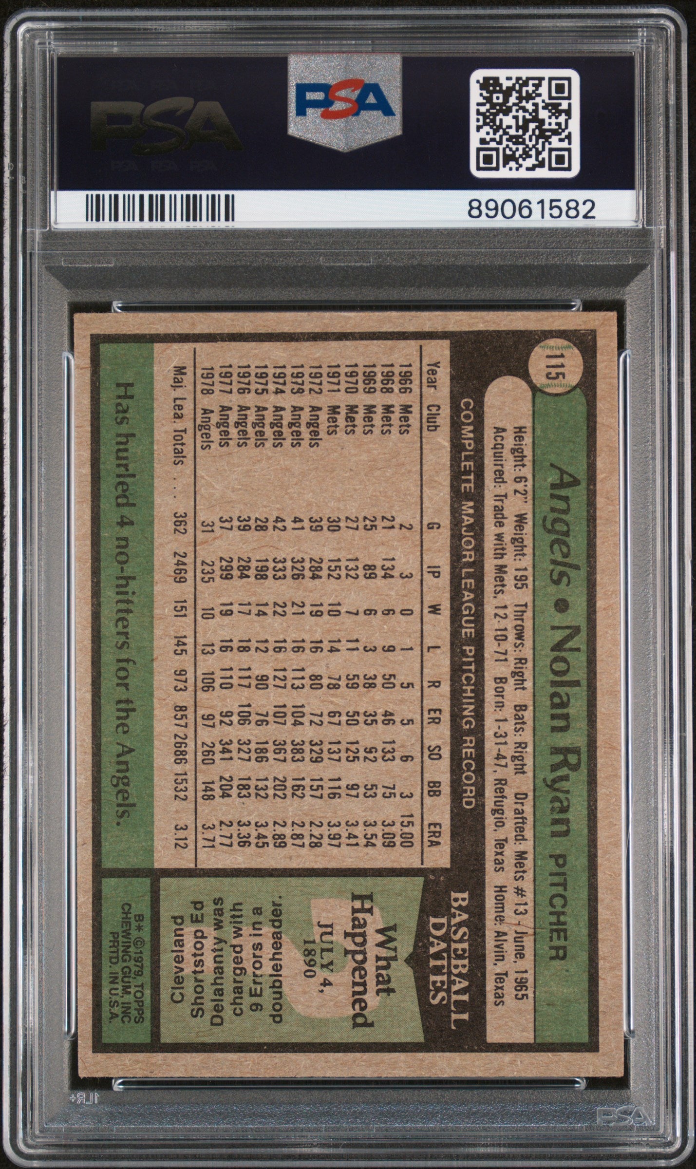 1979 Topps #115 Nolan Ryan PSA 5