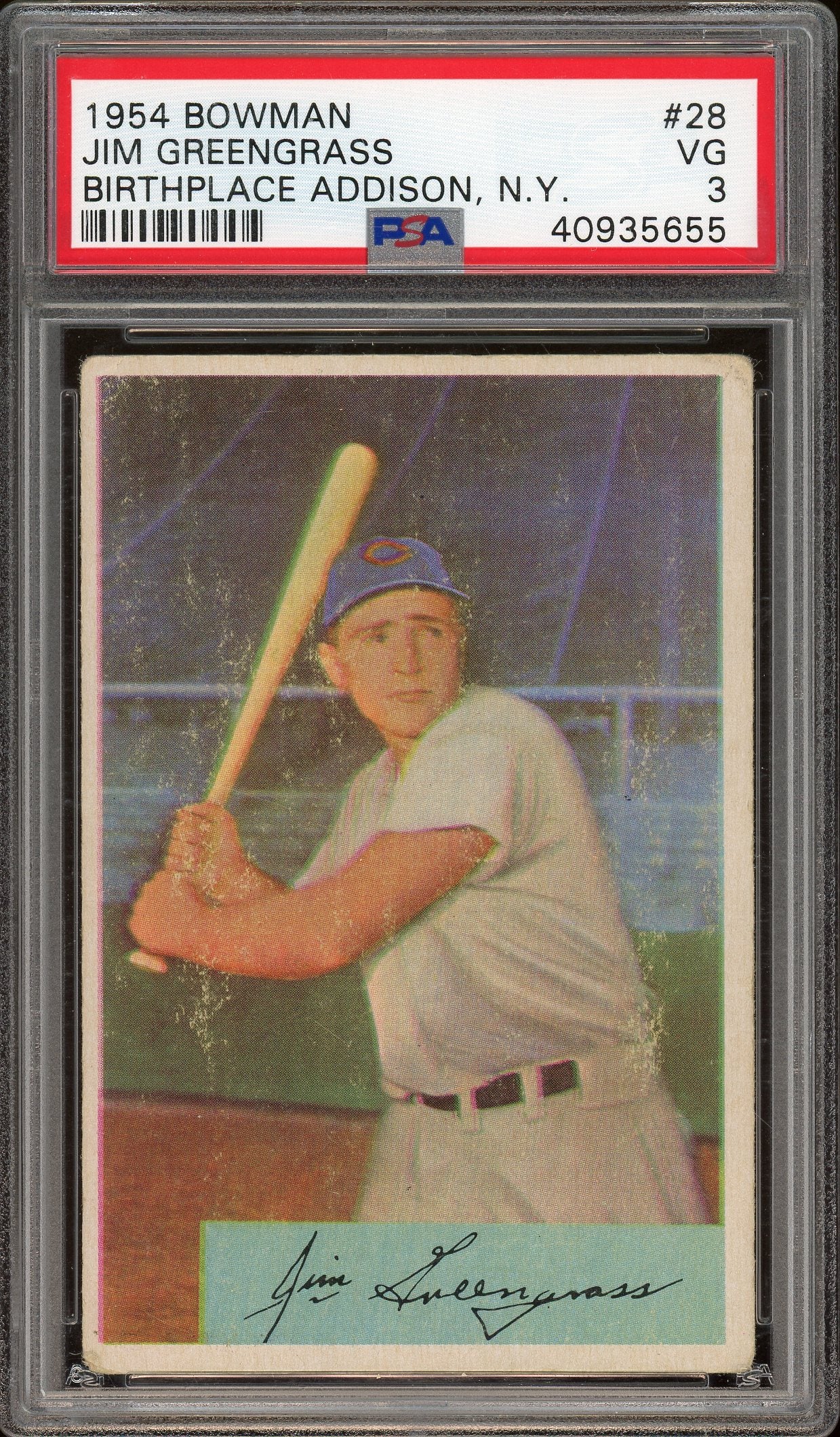 1954 Bowman #28 Jim Greengrass Birthplace Addison, N.Y. PSA 3