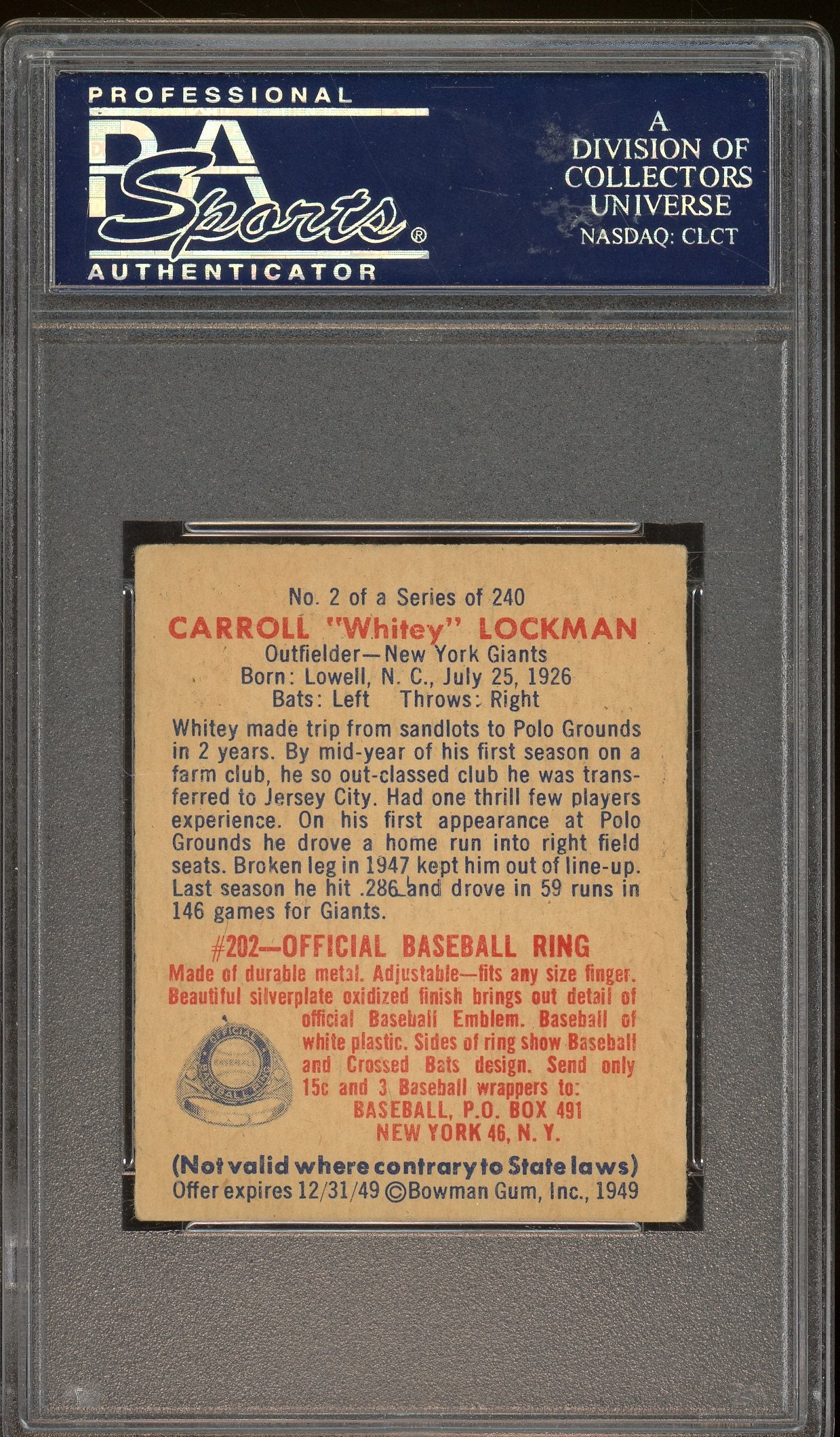 1949 Bowman #2 Whitey Lockman PSA 1