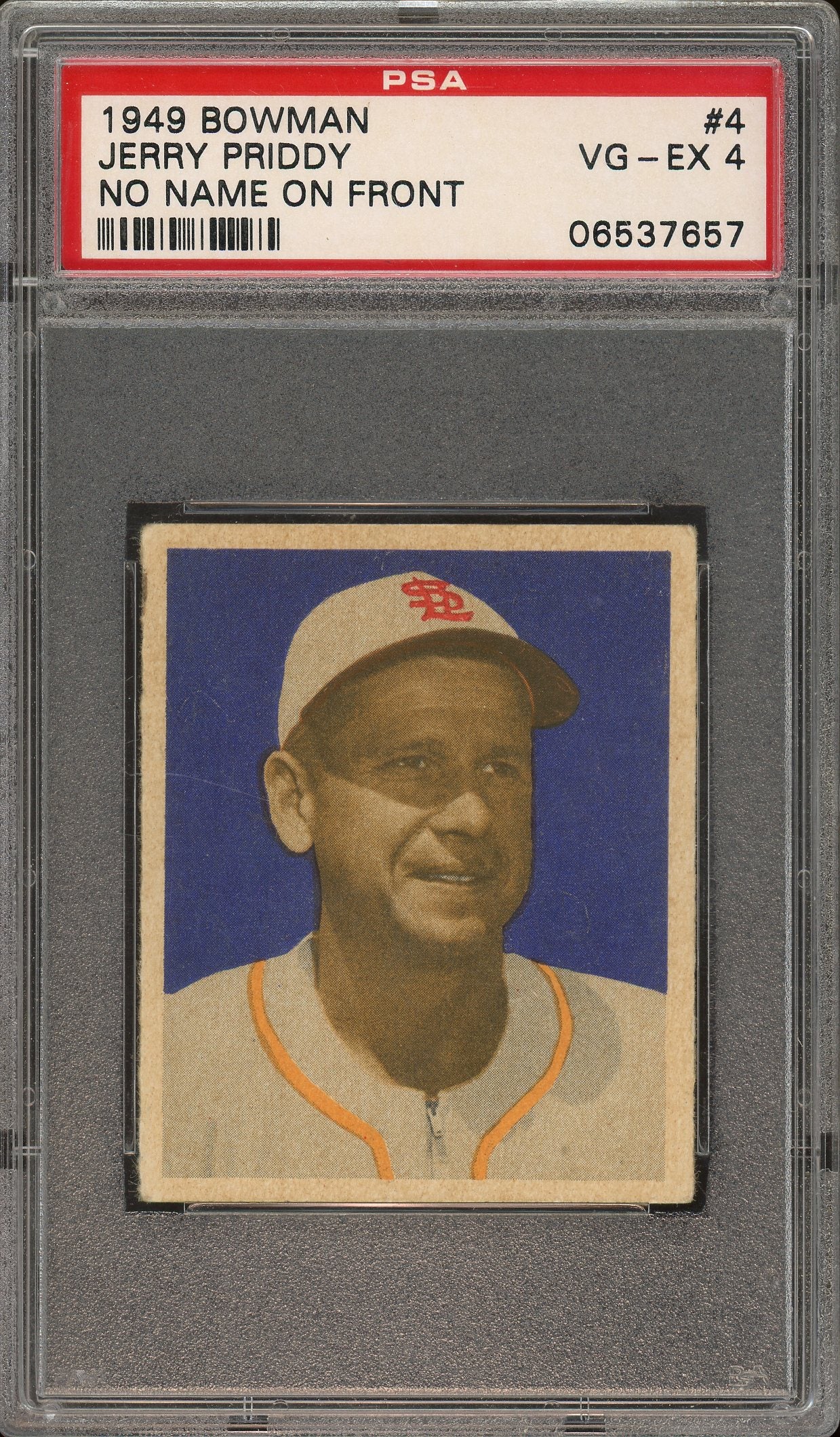 1949 Bowman #4 Jerry Priddy No Name On Front PSA 4