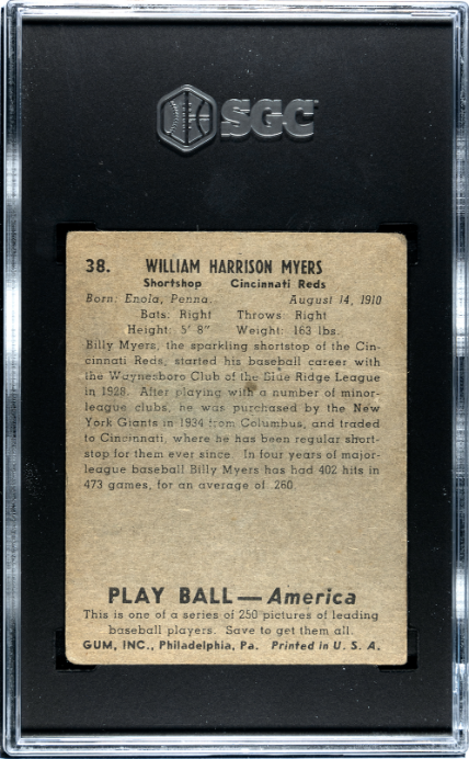 1939 Playball #38 Billy Myers SGC 1.5