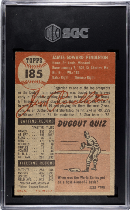 1953 Topps #185 Jim Pendleton SGC 5