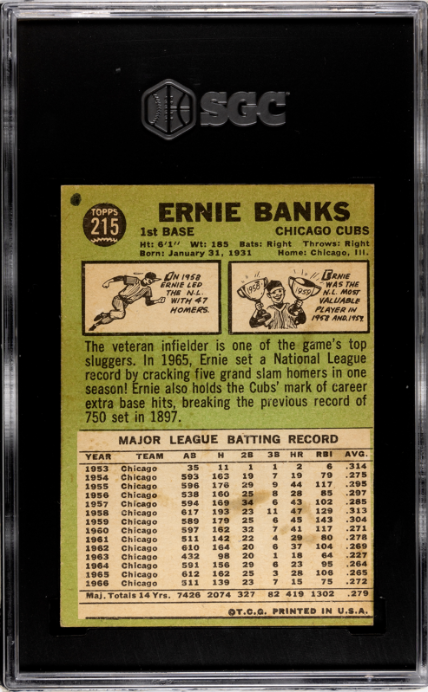 1967 Topps #215 Ernie Banks SGC 2