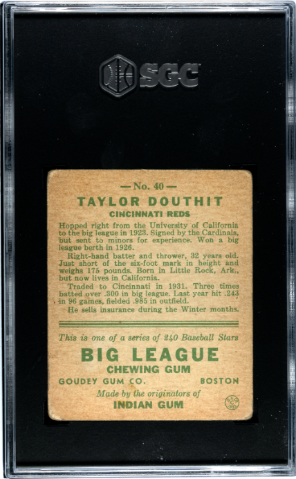 1933 Goudey #40 Taylor Douthit SGC 1.5